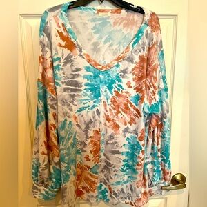 # Soft V-neck tie-dyed sweatshirt style top - 3X